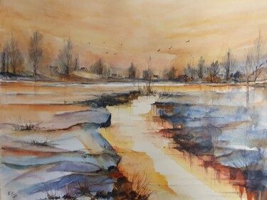 Картина под названием "Golden River" - Emir Kerenovic, Подлинное произведение искусства, Акварель