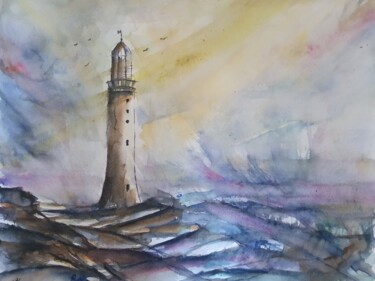 Pittura intitolato "Lighthouse" da Emir Kerenovic, Opera d'arte originale, Acquarello