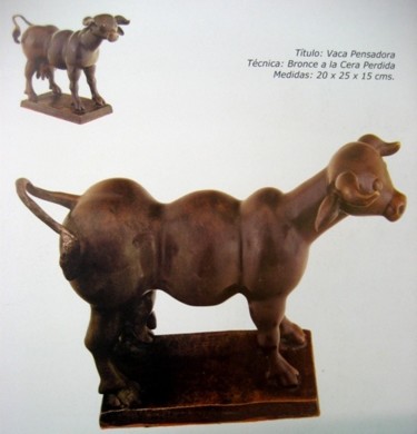 Pintura titulada "Vaca Pensadora" por Emiro Garzon Correa, Obra de arte original