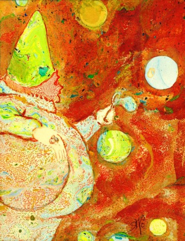 Painting titled "bubble-clown" by Em'Ji, Original Artwork, Oil