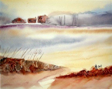 Peinture intitulée "Brume sur le lac" par Jocelyne Dumont, Œuvre d'art originale