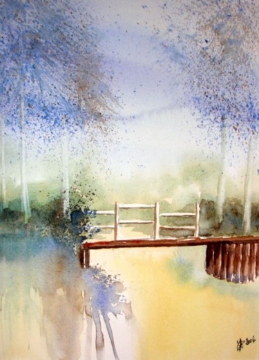 Peinture intitulée "Un pont sur  la Som…" par Jocelyne Dumont, Œuvre d'art originale