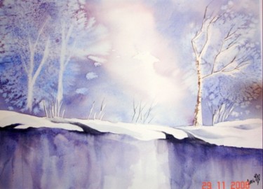 Painting titled "Journée d'hiver" by Jocelyne Dumont, Original Artwork