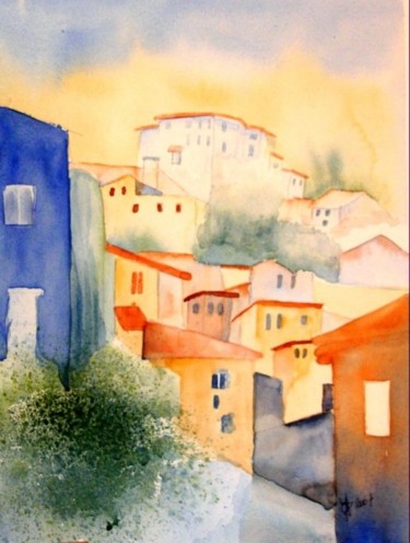 Peinture intitulée "Village italien" par Jocelyne Dumont, Œuvre d'art originale