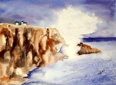 Painting titled "Falaises bretonnes" by Jocelyne Dumont, Original Artwork