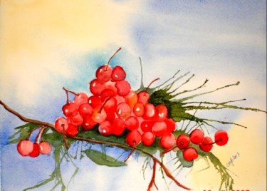 Painting titled "Les cerises" by Jocelyne Dumont, Original Artwork