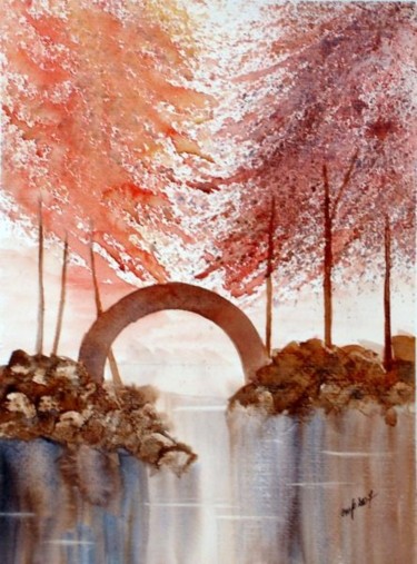 Peinture intitulée "Sous le pont" par Jocelyne Dumont, Œuvre d'art originale