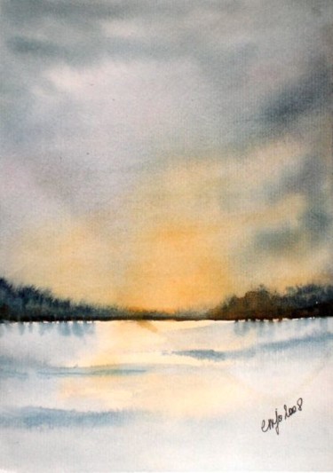 Painting titled "L'hiver au crépuscu…" by Jocelyne Dumont, Original Artwork