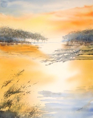 Painting titled "Lever du soleil ( 1…" by Jocelyne Dumont, Original Artwork