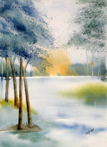 Peinture intitulée "Sur la rivière" par Jocelyne Dumont, Œuvre d'art originale