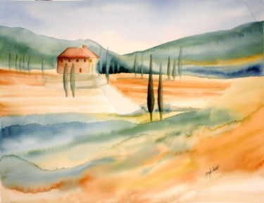 Peinture intitulée "Paysage de Toscane" par Jocelyne Dumont, Œuvre d'art originale