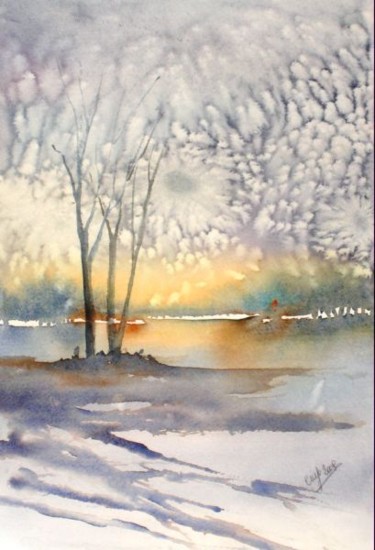 Painting titled "soir d'hiver" by Jocelyne Dumont, Original Artwork