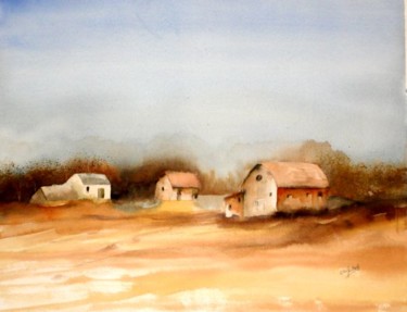 Painting titled "Cabane au Canada" by Jocelyne Dumont, Original Artwork