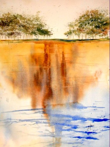 Peinture intitulée "lac à la manière de…" par Jocelyne Dumont, Œuvre d'art originale