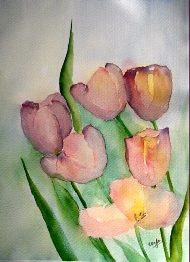 Peinture intitulée "les tulipes" par Jocelyne Dumont, Œuvre d'art originale