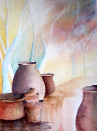 Painting titled "pots de terre" by Jocelyne Dumont, Original Artwork