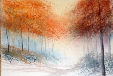Peinture intitulée "sous-bois d'automne…" par Jocelyne Dumont, Œuvre d'art originale