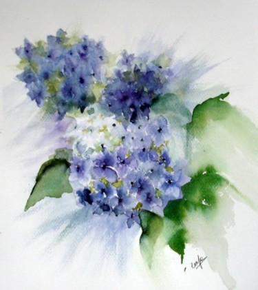 Painting titled "hortensias" by Jocelyne Dumont, Original Artwork