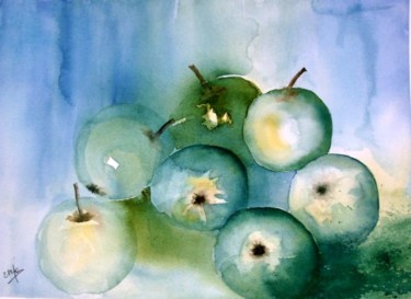 Peinture intitulée "pommes vertes" par Jocelyne Dumont, Œuvre d'art originale