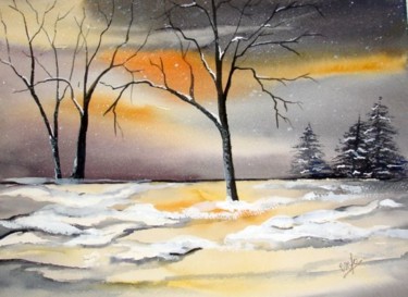 Peinture intitulée "soir de neige" par Jocelyne Dumont, Œuvre d'art originale
