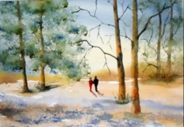 Painting titled "3-ballade-en-foret.…" by Jocelyne Dumont, Original Artwork, Watercolor