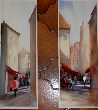 Painting titled "rue-de-carvi-en-cor…" by Jocelyne Dumont, Original Artwork, Watercolor