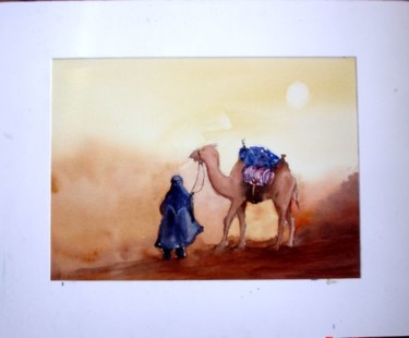 Peinture intitulée "dans-le-desert.jpg" par Jocelyne Dumont, Œuvre d'art originale, Aquarelle
