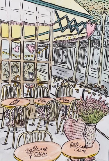 Painting titled "Café Crème" by Poemma, Original Artwork, Watercolor