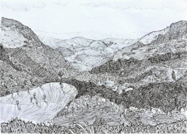 Dessin intitulée "Vallée sri lankaise" par Art-Pocalypse, Œuvre d'art originale, Stylo gel