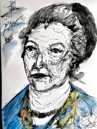 Zeichnungen mit dem Titel "Simone Veil" von Emma C, Original-Kunstwerk, Aquarell