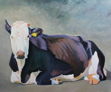 Painting titled "The Sitting" by Emma Cownie, Original Artwork, Oil Mounted on Wood Stretcher frame