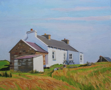 Painting titled "A House on Gola, Ir…" by Emma Cownie, Original Artwork, Oil Mounted on Wood Stretcher frame