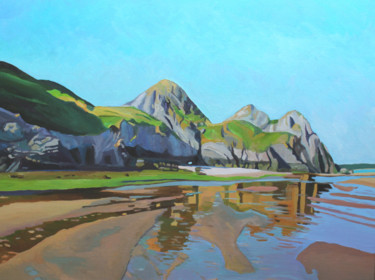 Painting titled "Three Cliffs Reflec…" by Emma Cownie, Original Artwork, Oil