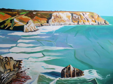 Malerei mit dem Titel "Three Cliffs at Hig…" von Emma Cownie, Original-Kunstwerk, Öl