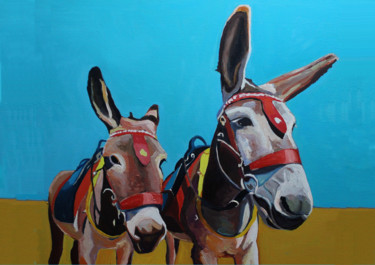 Painting titled "Donkey and Son" by Emma Cownie, Original Artwork, Oil