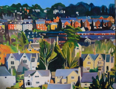 Painting titled "Stroud From the Tra…" by Emma Cownie, Original Artwork, Oil