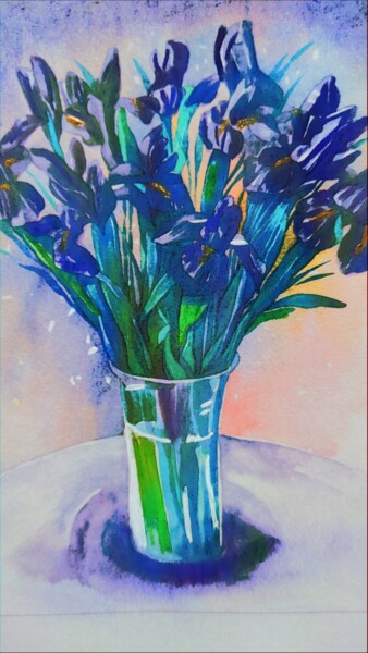 Arts numériques intitulée "Le bouquet d'iris" par Emma Laflute, Œuvre d'art originale, Crayon