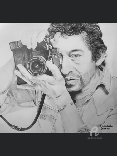 图画 标题为“Gainsbourg Art” 由Emma Mallaroni, 原创艺术品, 石墨 安装在木板上