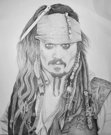 Dessin intitulée "Jack Sparrow Art" par Emma Mallaroni, Œuvre d'art originale, Graphite