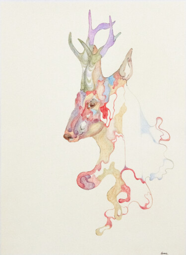 Рисунок под названием "Le Cerf #2" - Emma Plesse, Подлинное произведение искусства, Карандаш