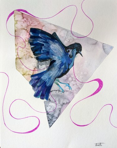 Malerei mit dem Titel "Oiseau acrylique" von Emma Plesse, Original-Kunstwerk, Acryl