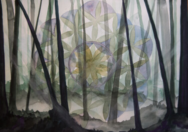 Malerei mit dem Titel "Geometric Forest" von Emma Plesse, Original-Kunstwerk, Aquarell