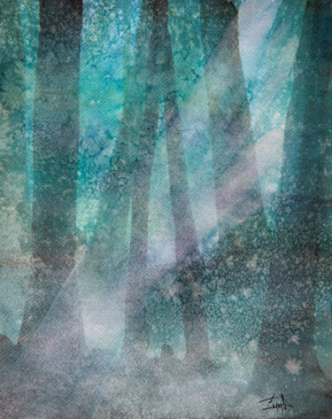 Malerei mit dem Titel "Aquarelle Forêt #3" von Emma Plesse, Original-Kunstwerk, Aquarell