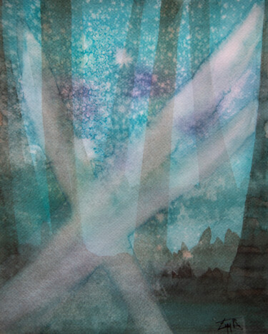 Malerei mit dem Titel "Aquarelle Forêt #4" von Emma Plesse, Original-Kunstwerk, Aquarell