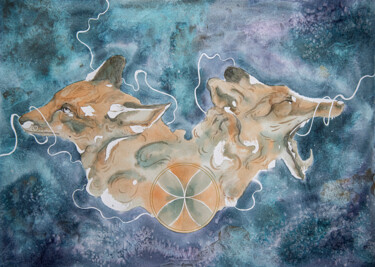Peinture intitulée "Les deux Renards" par Emma Plesse, Œuvre d'art originale, Aquarelle