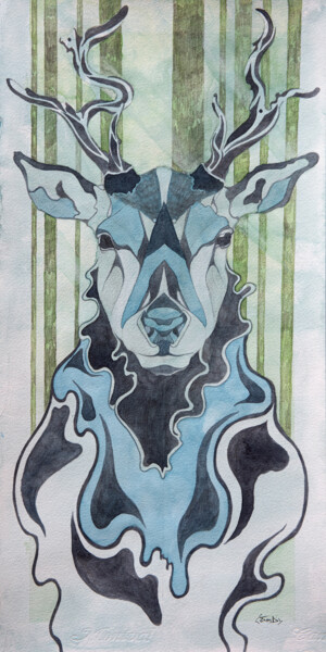 Malerei mit dem Titel "Cerf #2" von Emma Plesse, Original-Kunstwerk, Aquarell