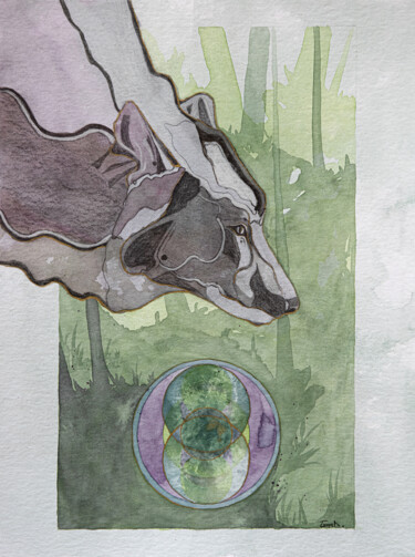 Painting titled "Loup #1" by Emma Plesse, Original Artwork, Watercolor