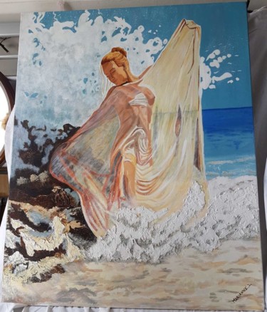 Schilderij getiteld "Lady on the beach." door Emma, Origineel Kunstwerk, Acryl
