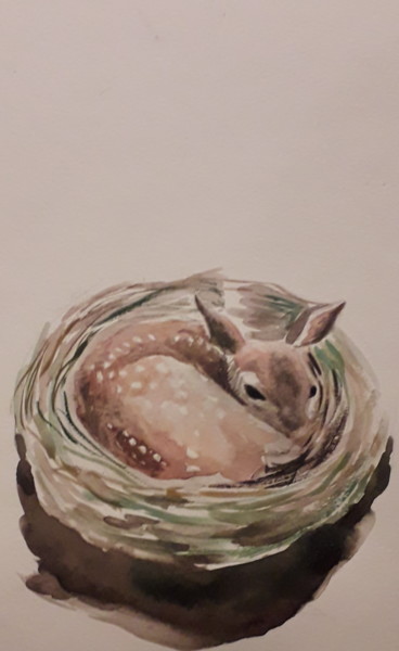 Painting titled "Little deer" by Emma Rybnikova, Original Artwork, Watercolor