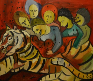 Painting titled "Vampires" by Emma Tumanyan, Original Artwork, Oil Mounted on Wood Stretcher frame